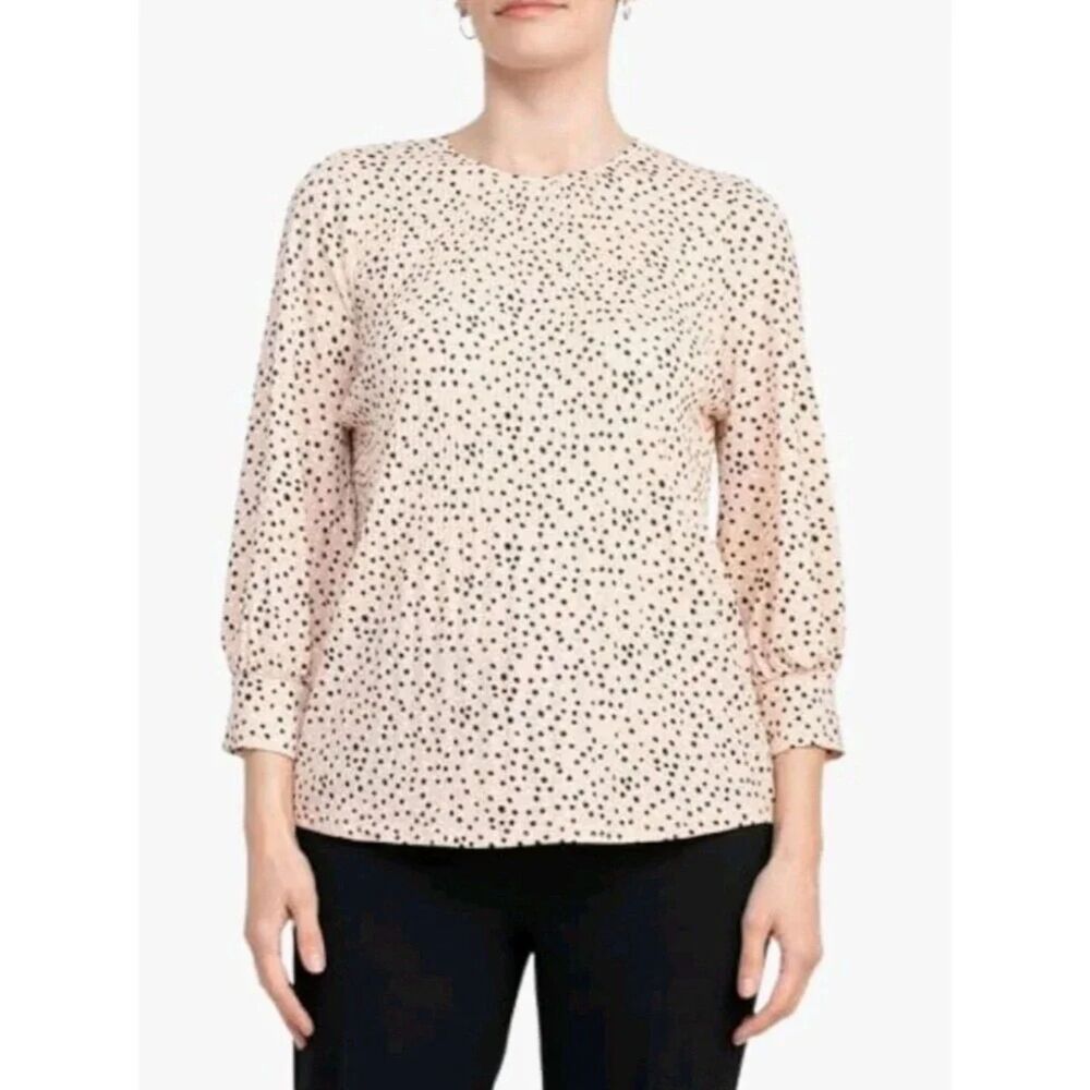 Adrianna Papell Crew Neck 3/4 Sleeve Pleated Crepe Top Size M Medium